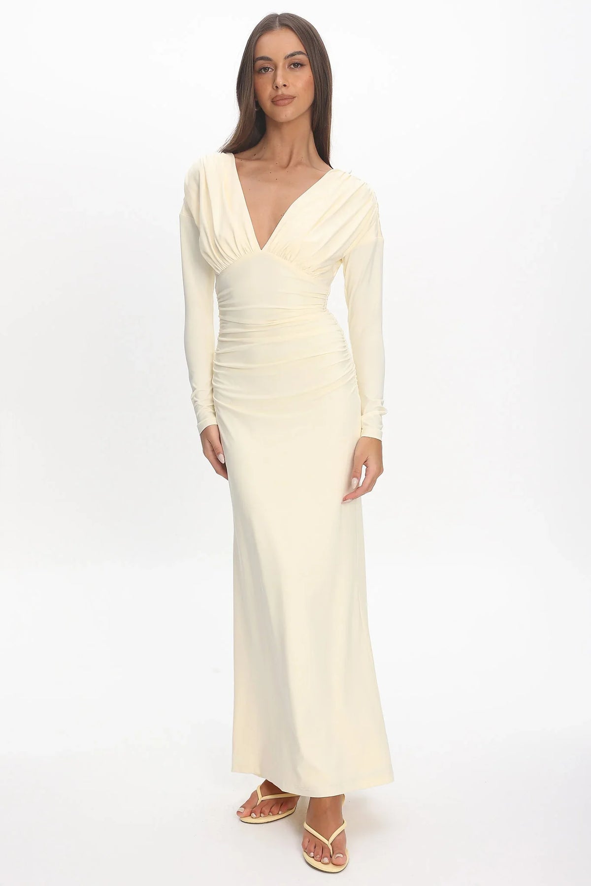 Gilded Long Sleeve Ruched Maxi Dress Butter