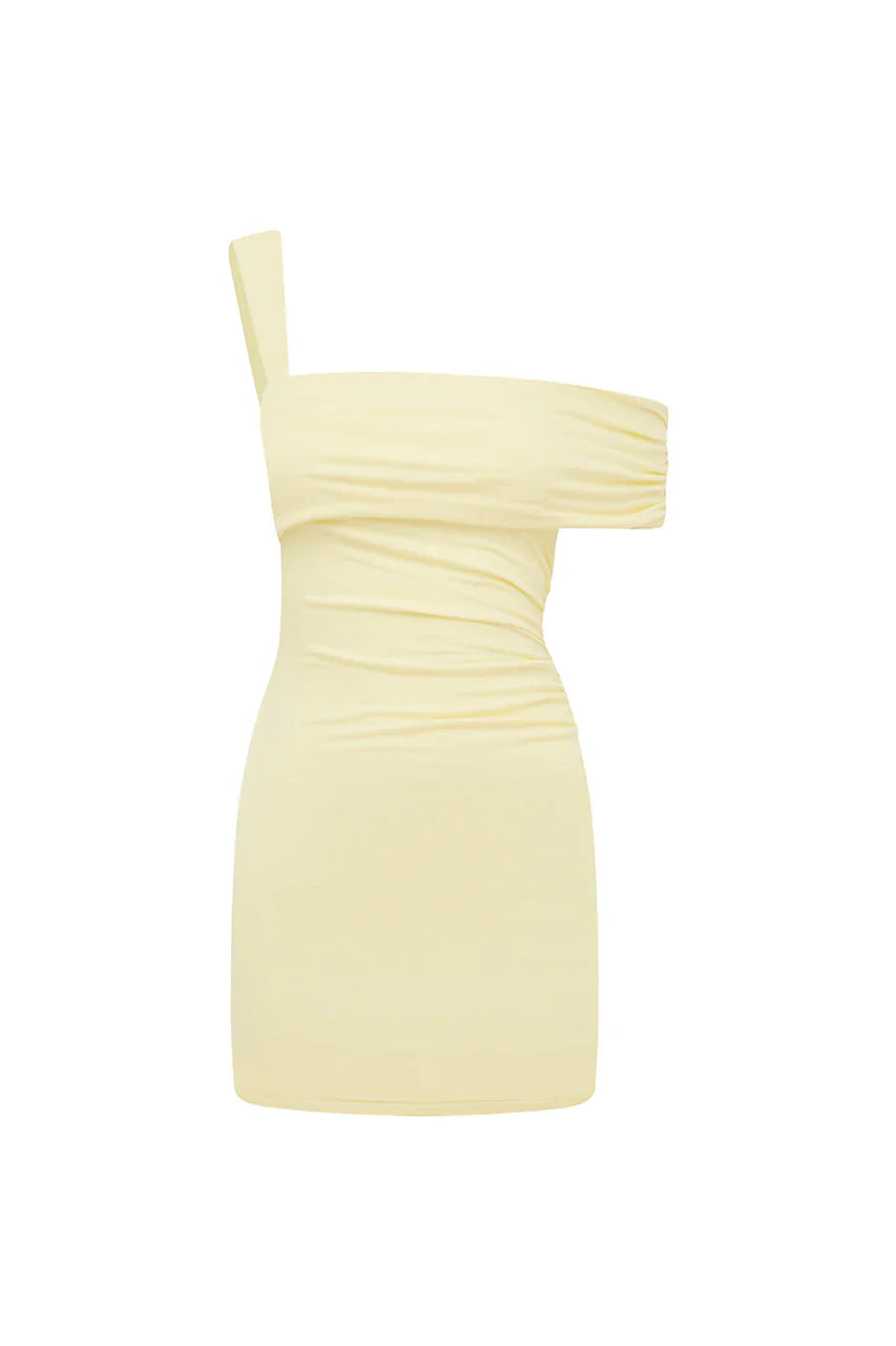LARSEN ONE SHOULDER MINI DRESS - LEMON