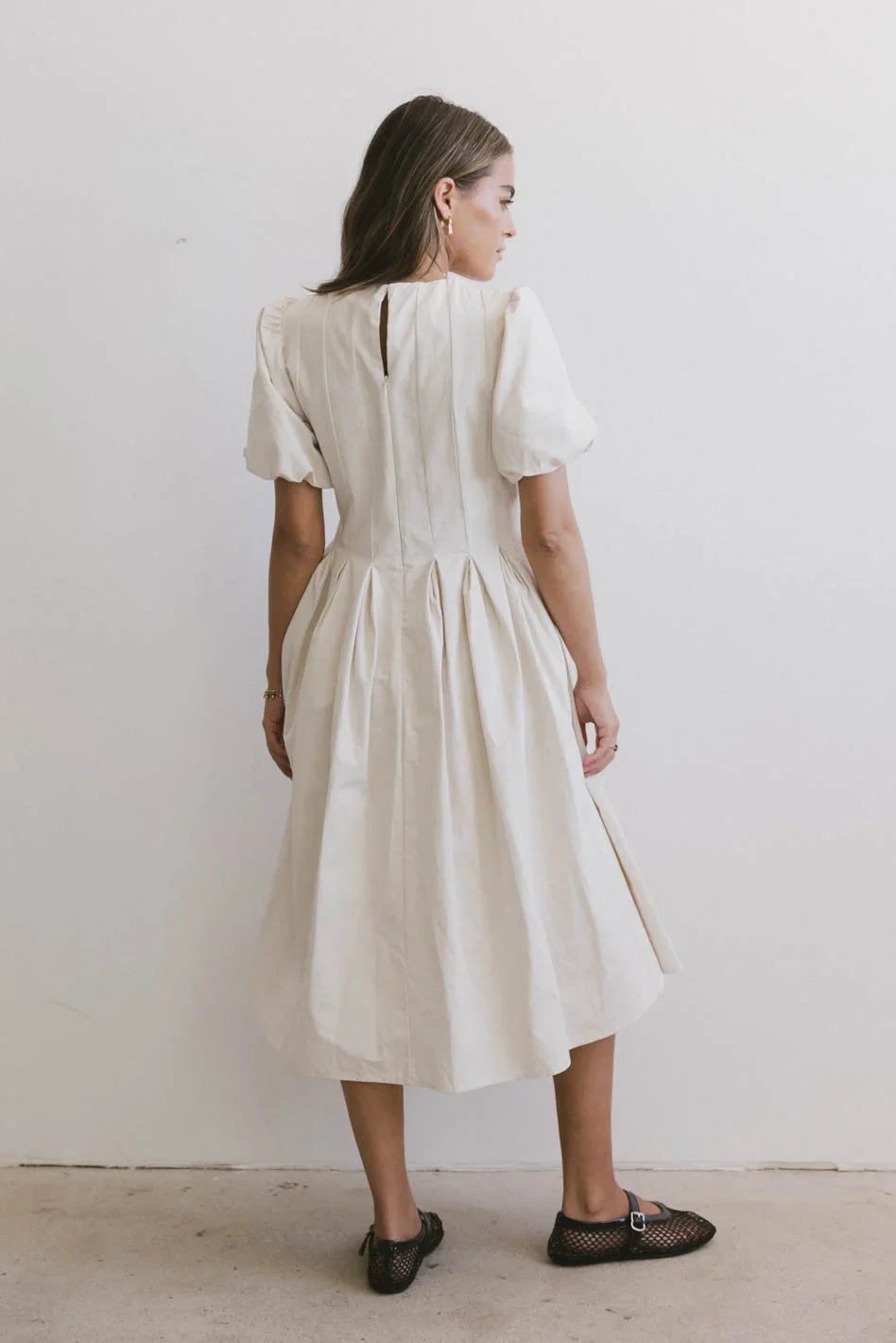 Eliana Pleated Midi Dress in Cream - FINAL SALE