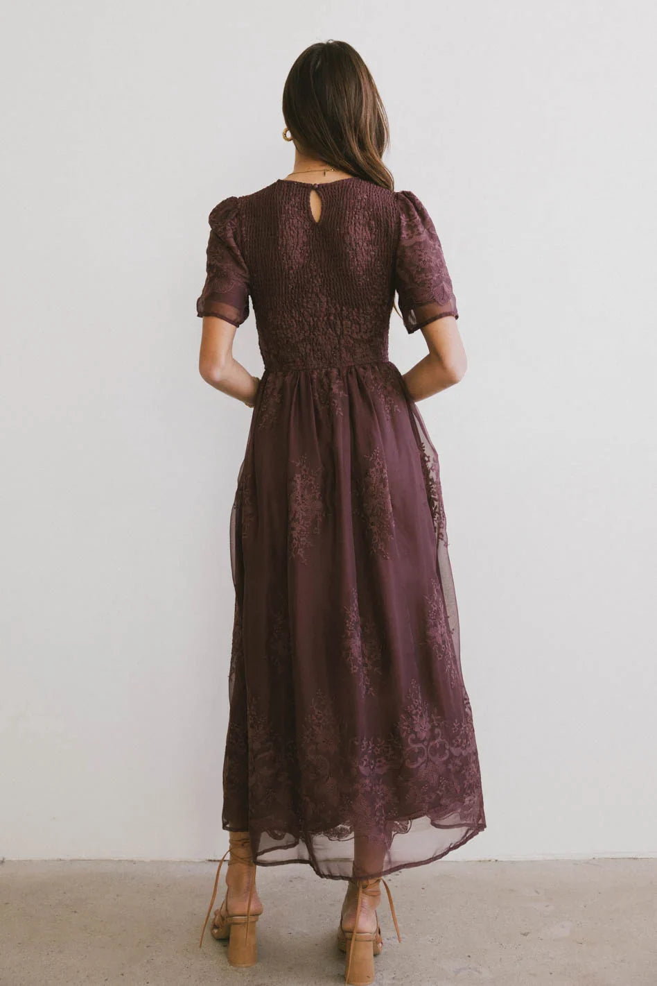 Alora Embroidered Dress in Maroon - FINAL SALE