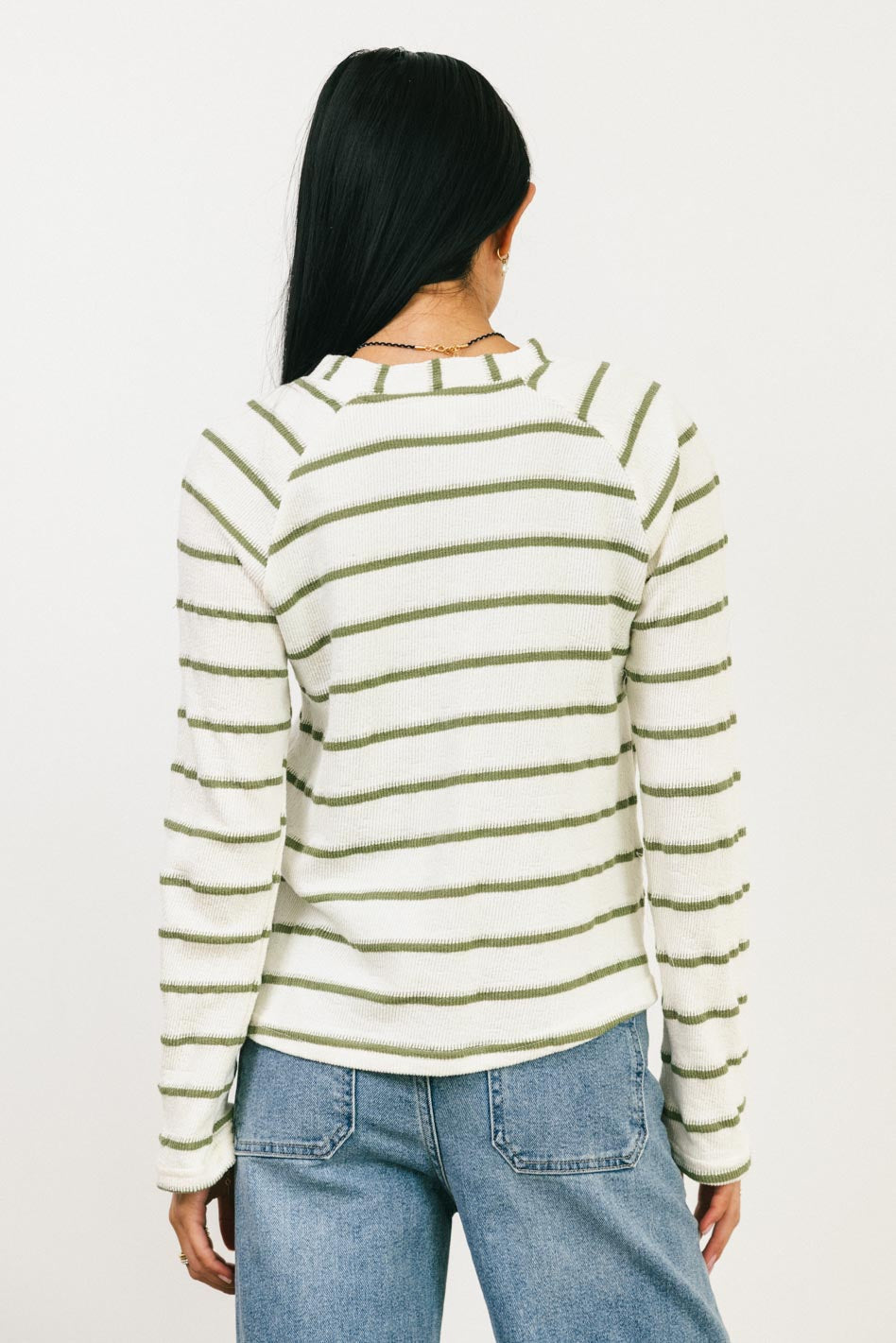 Franny Striped Grommet Top in Olive - FINAL SALE