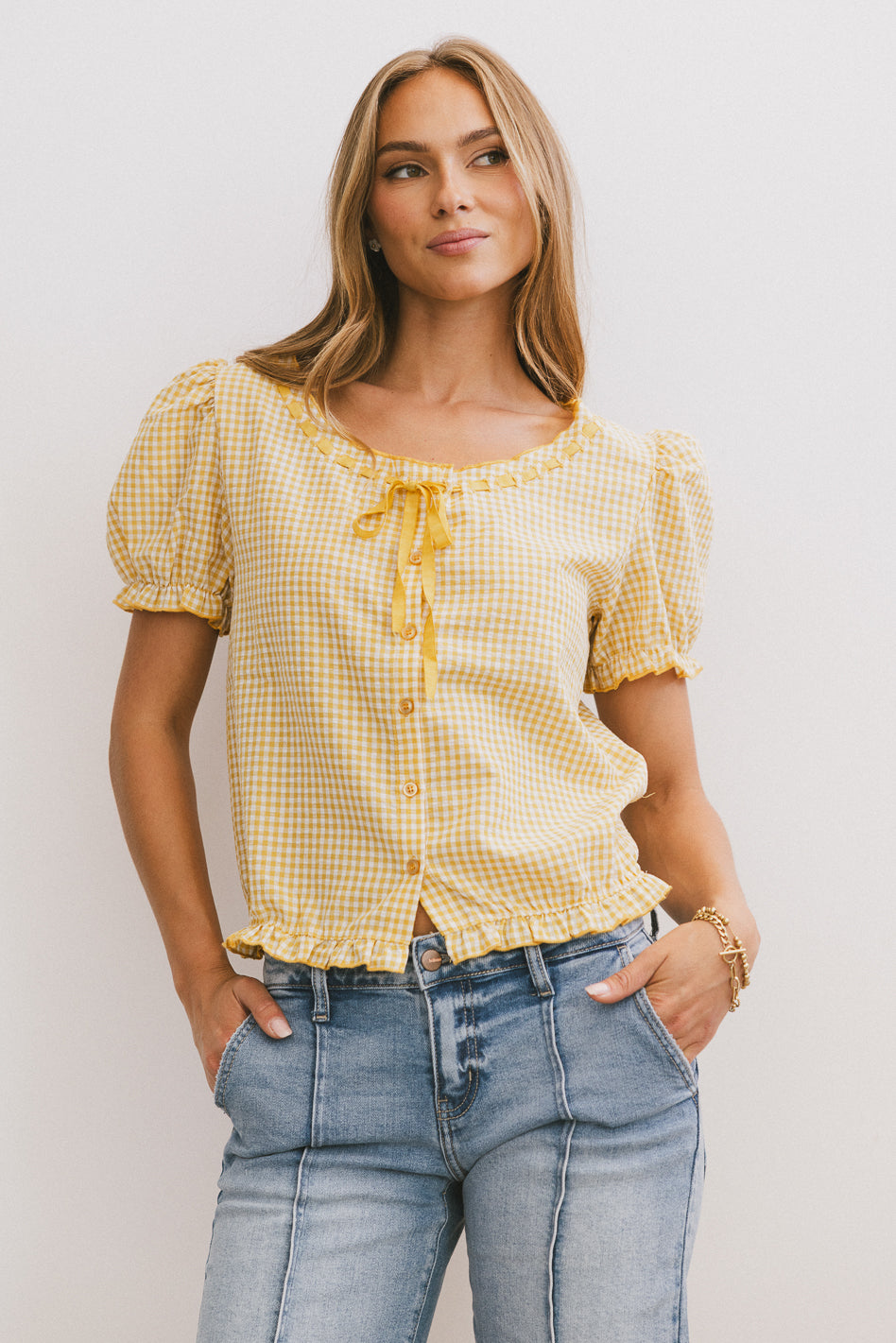 Dean Gingham Blouse in Yellow - FINAL SALE