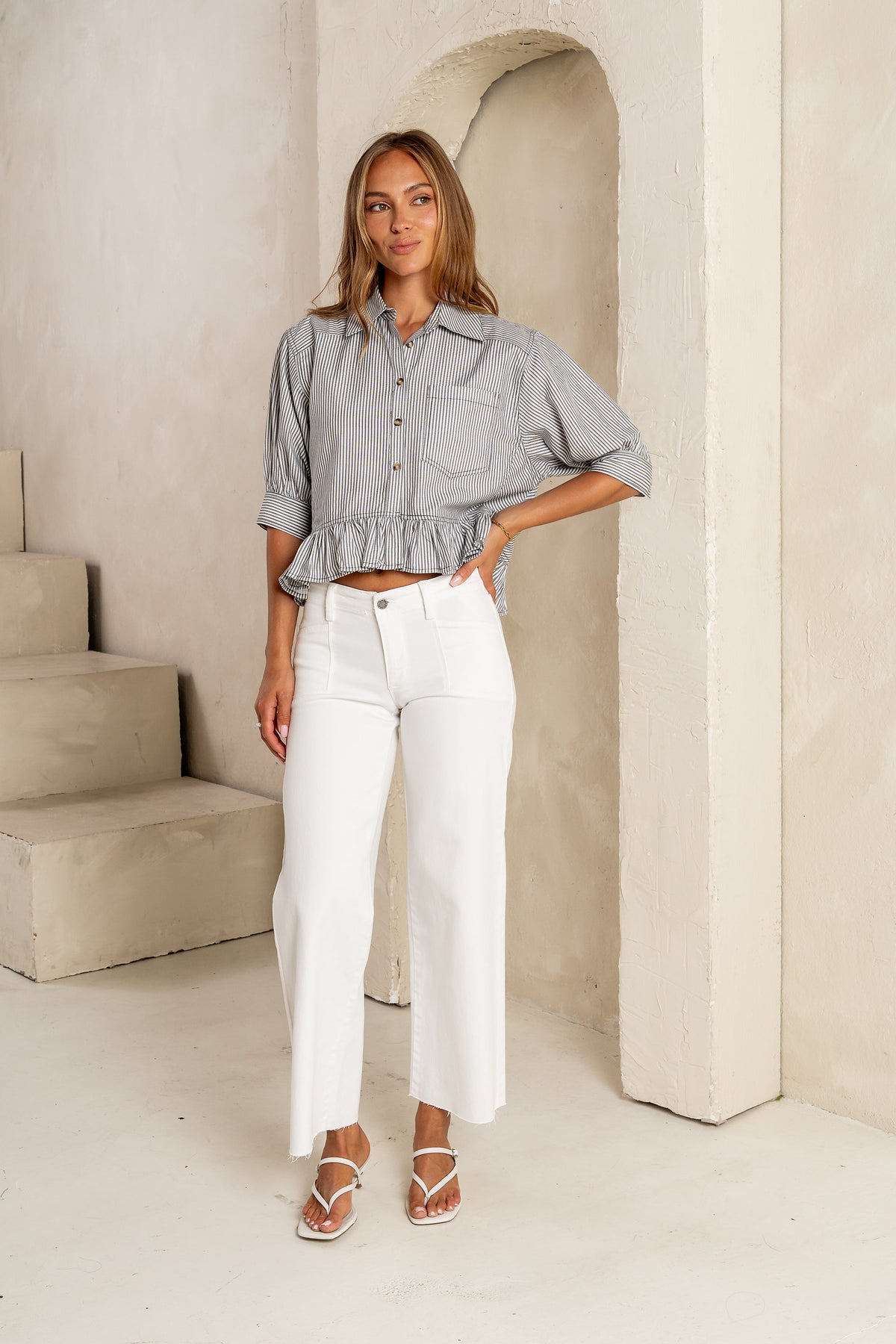 Avery Striped Blouse in Grey - FINAL SALE