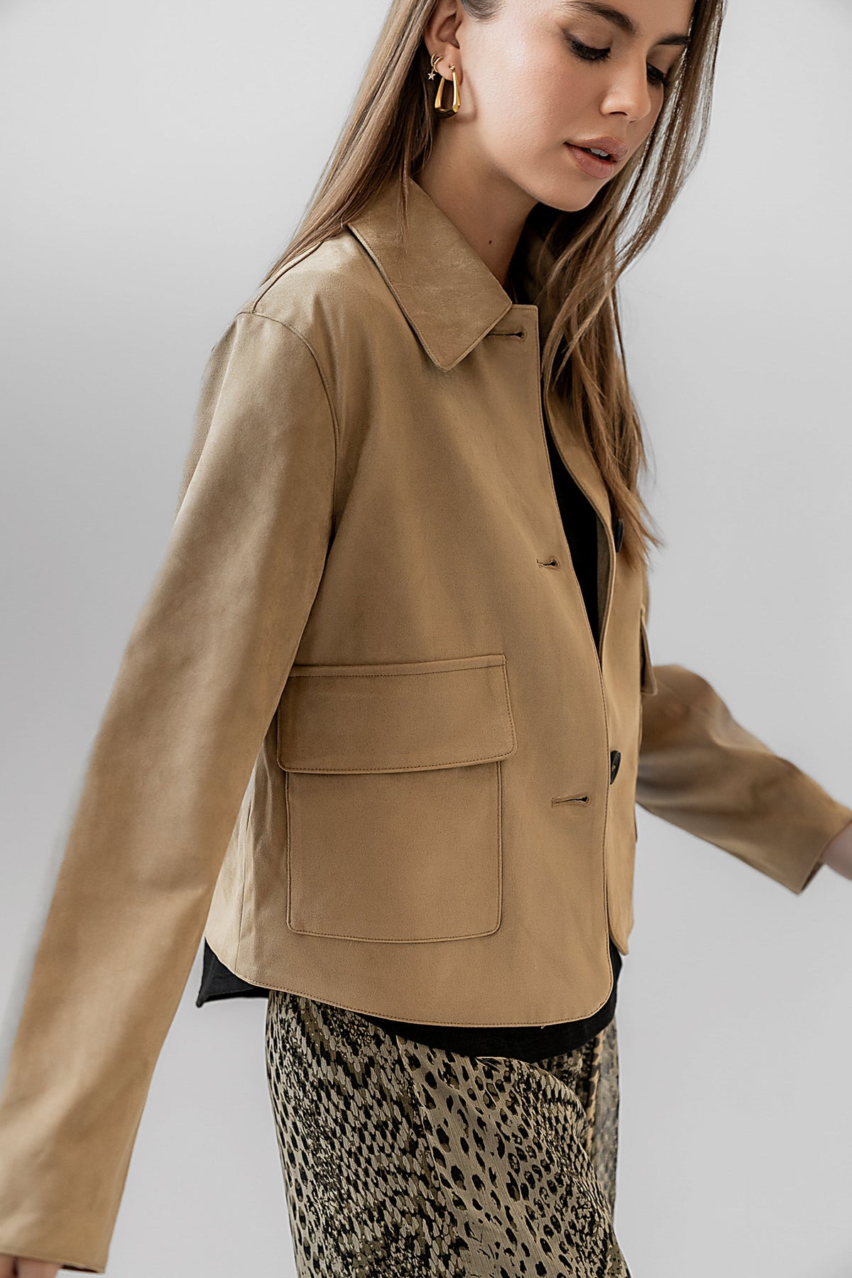 Aden Suede Jacket in Khaki - FINAL SALE