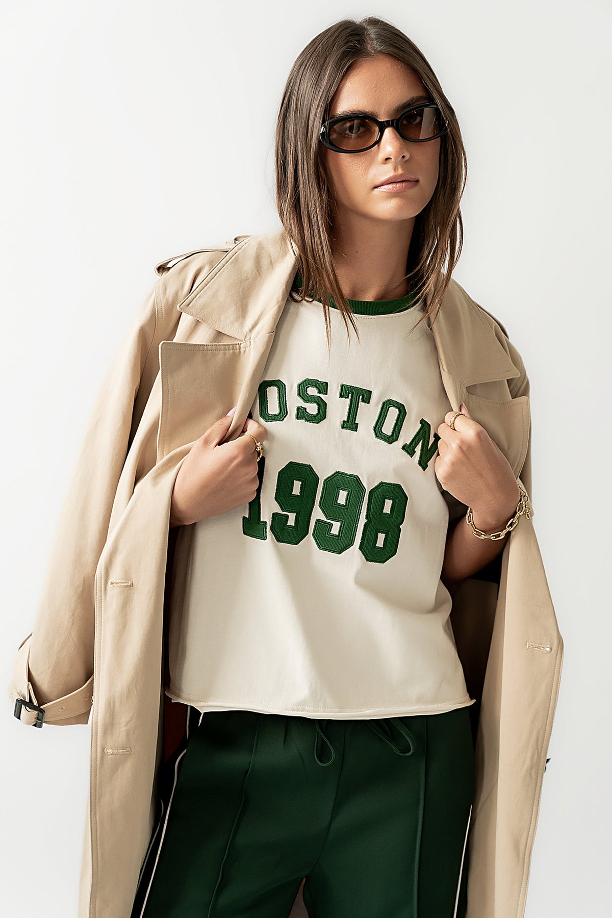 Boston Oversized Graphic Tee in Green - FINAL SALE
