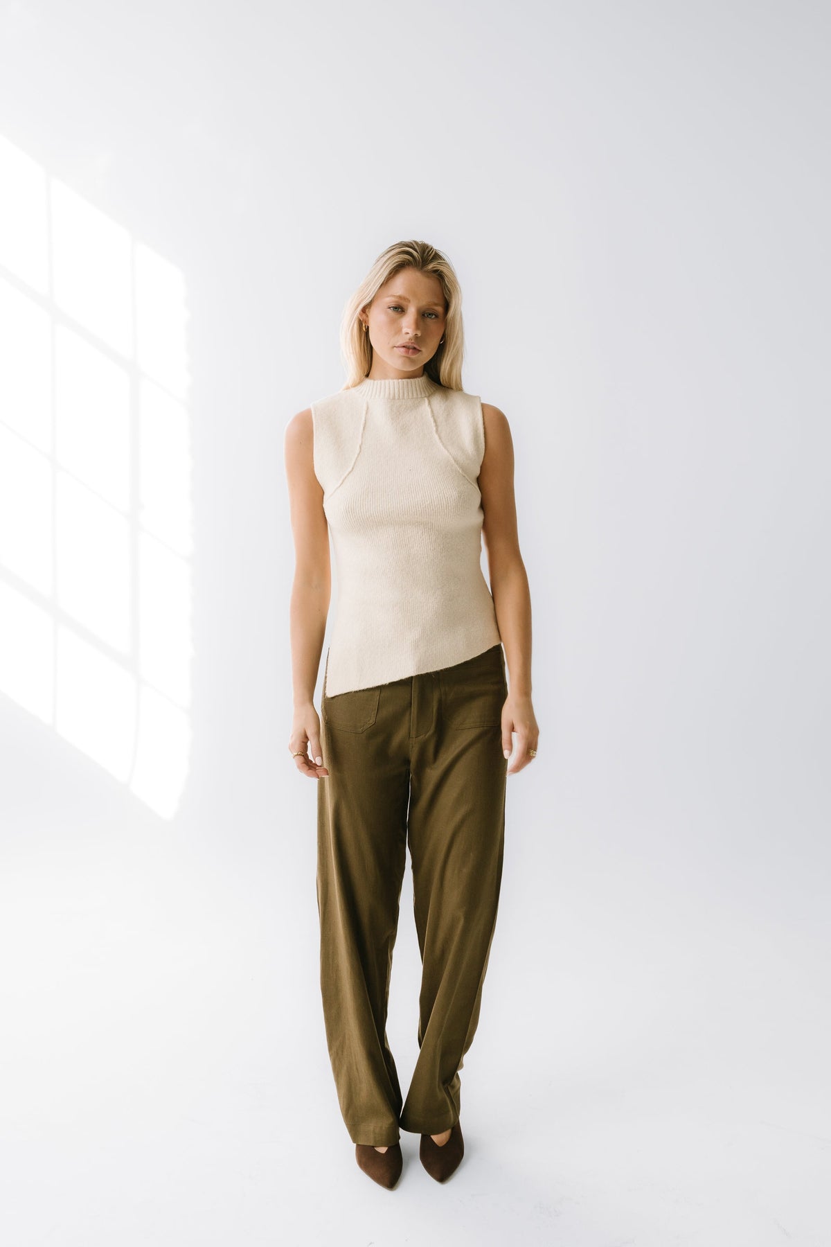 Bella Asymmetrical Knit Top in Ivory
