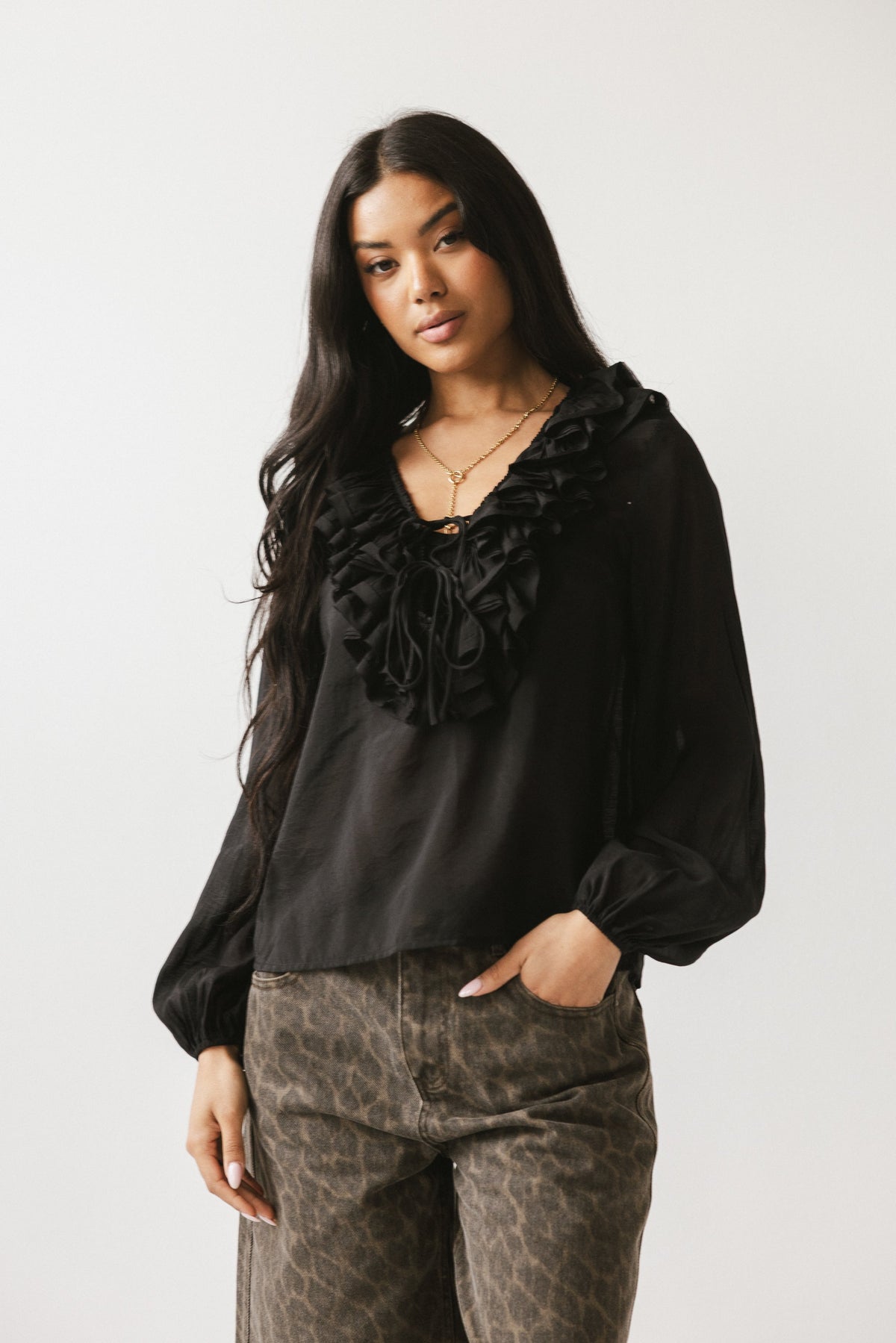 Calispell Sheer Collared Blouse in Black - FINAL SALE