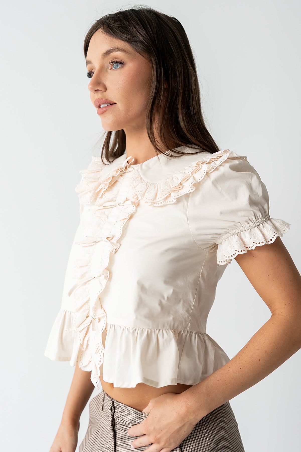 Chrissy Lace Trim Blouse in Cream - FINAL SALE