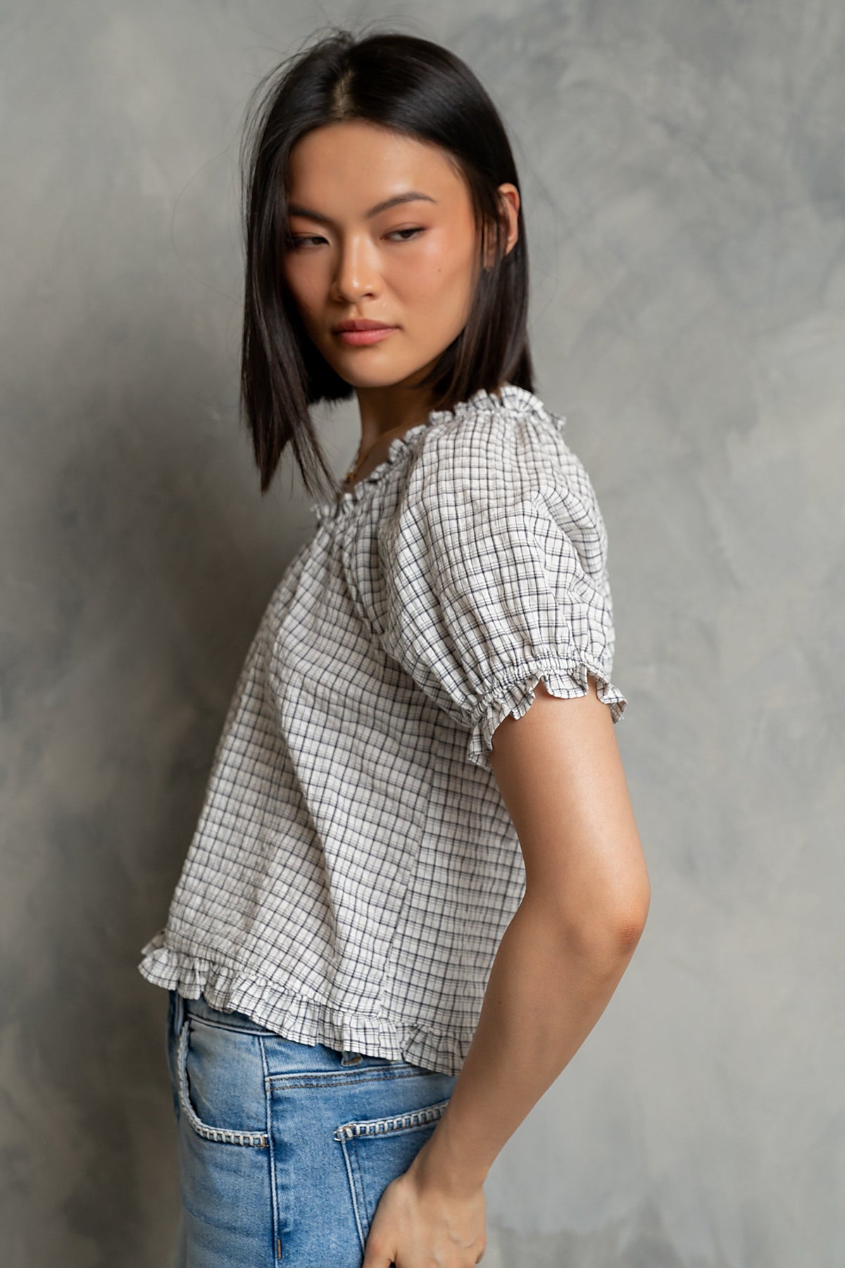 Gabi Plaid Blouse in Ivory