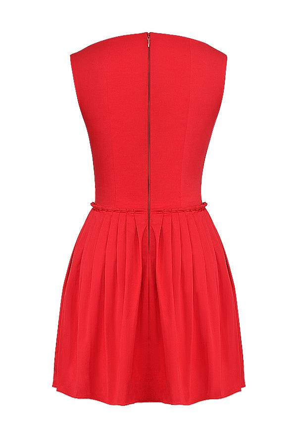 scarlet pleated mini dress