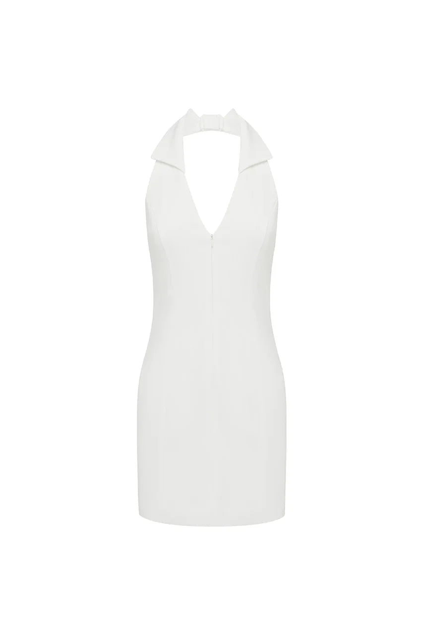 ARCHER COLLAR ZIP FRONT MINI DRESS - WHITE