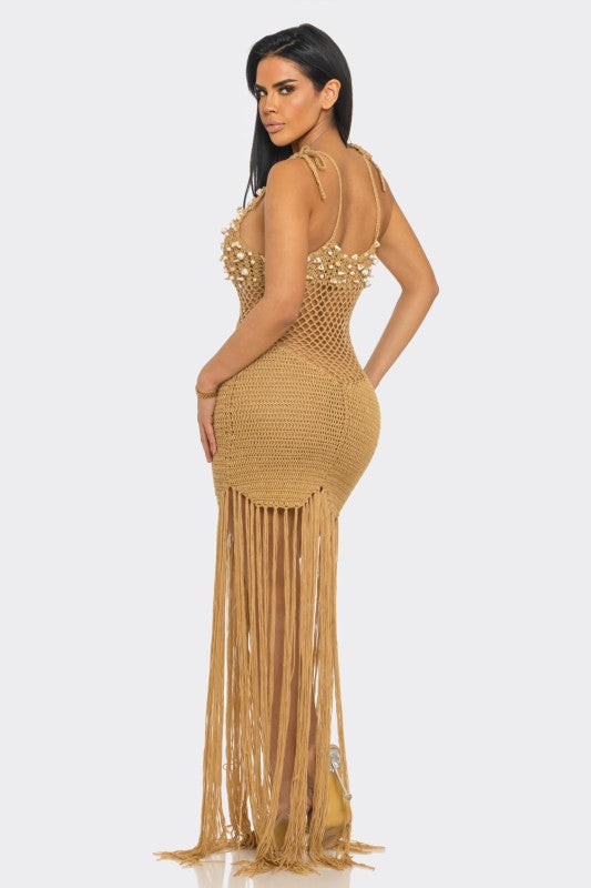 Coastal Treasure Crochet Maxi Cover-Up - Camel