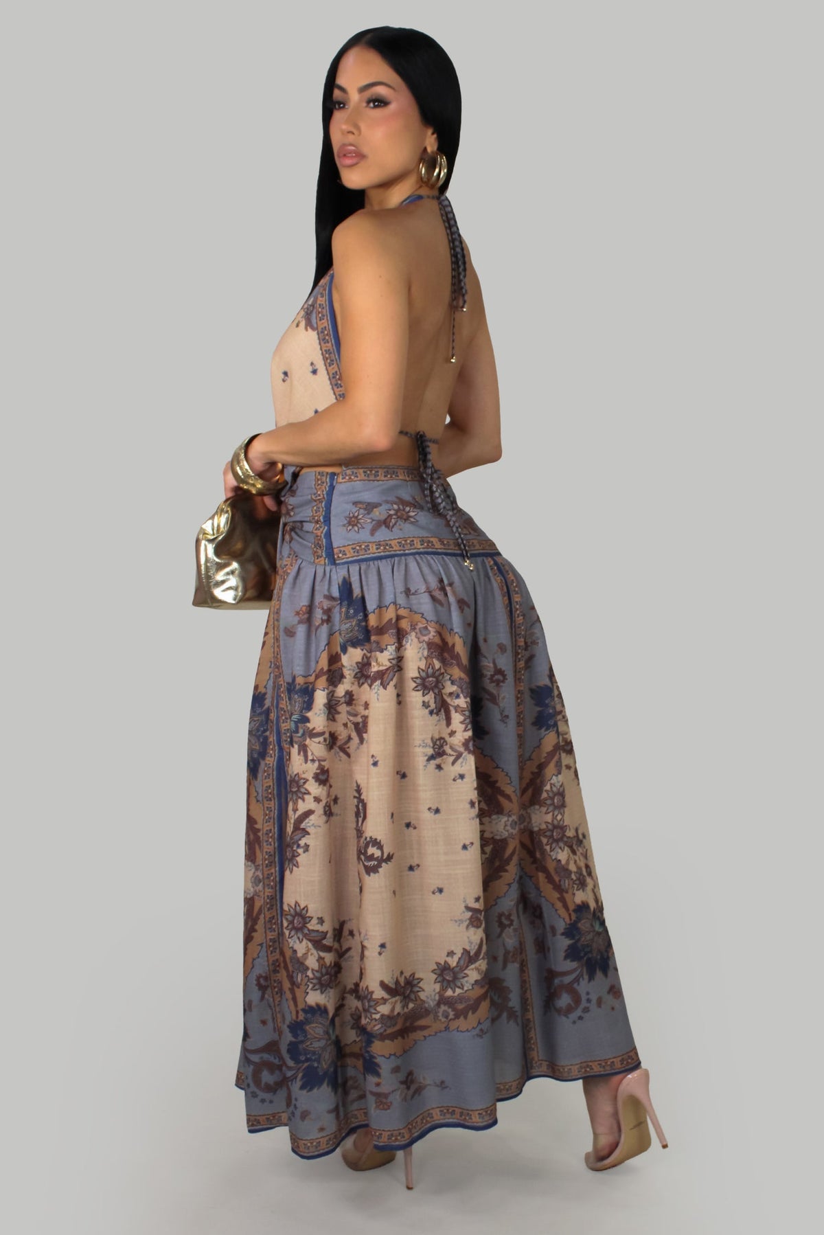 Bohemian Escape Open-Back Maxi Dress - Blue Multi