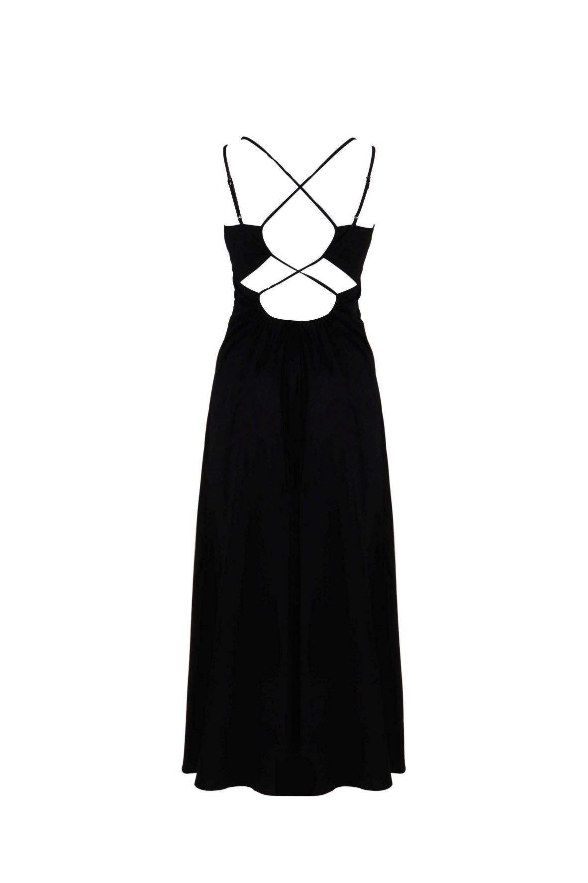 Lila Black Midi Dress with Cross-Back Ties