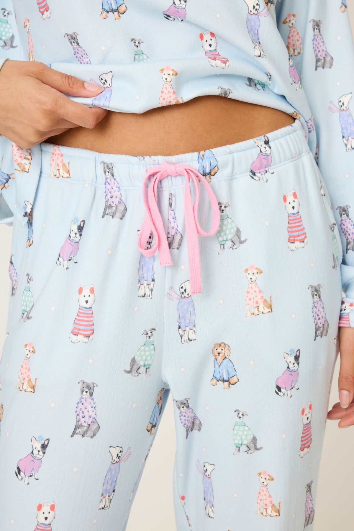 Doggone Cold Dog Print Pointelle Banded Pants