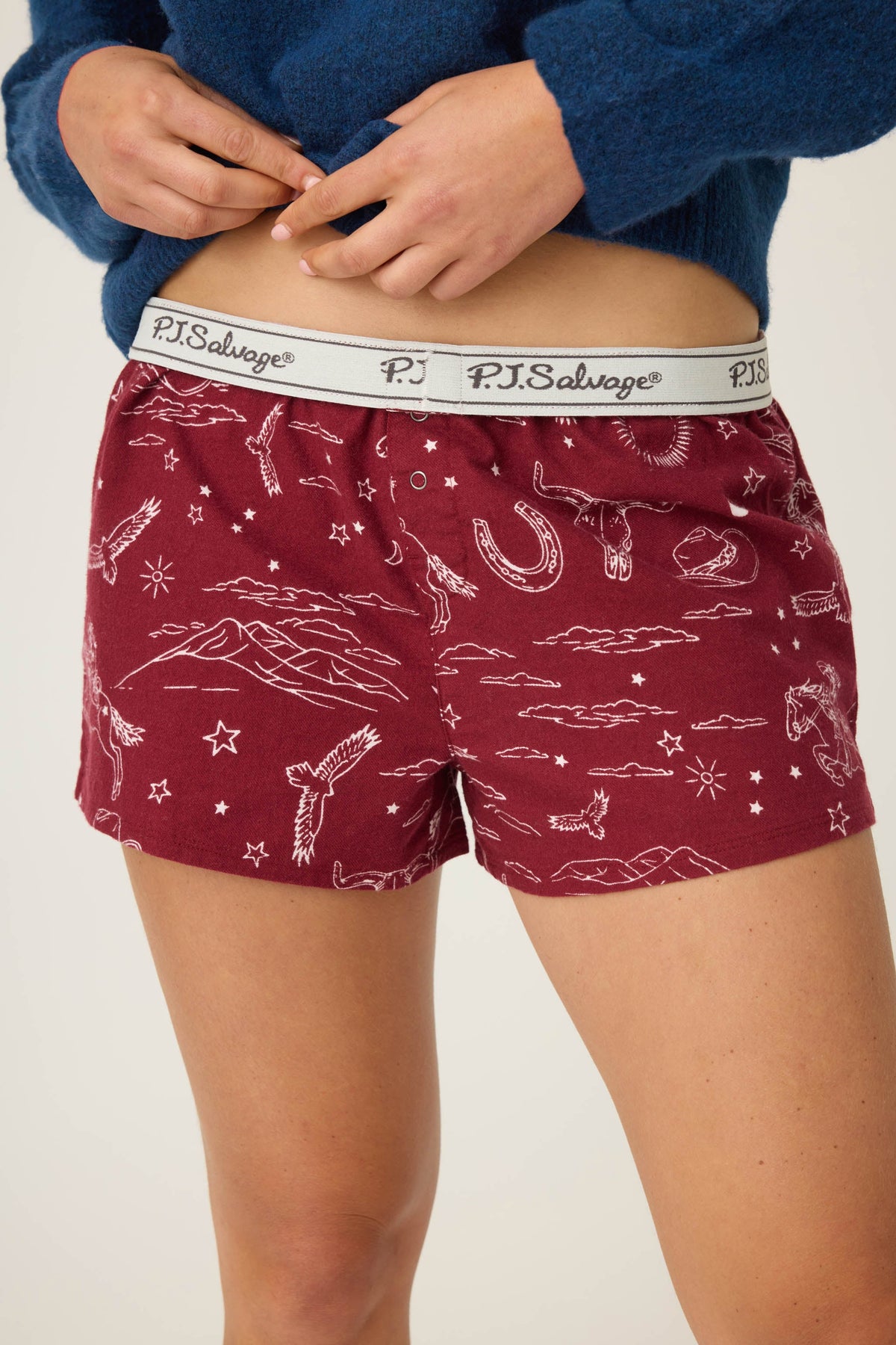 Hold Your Horses Western Print Flannel Shorts