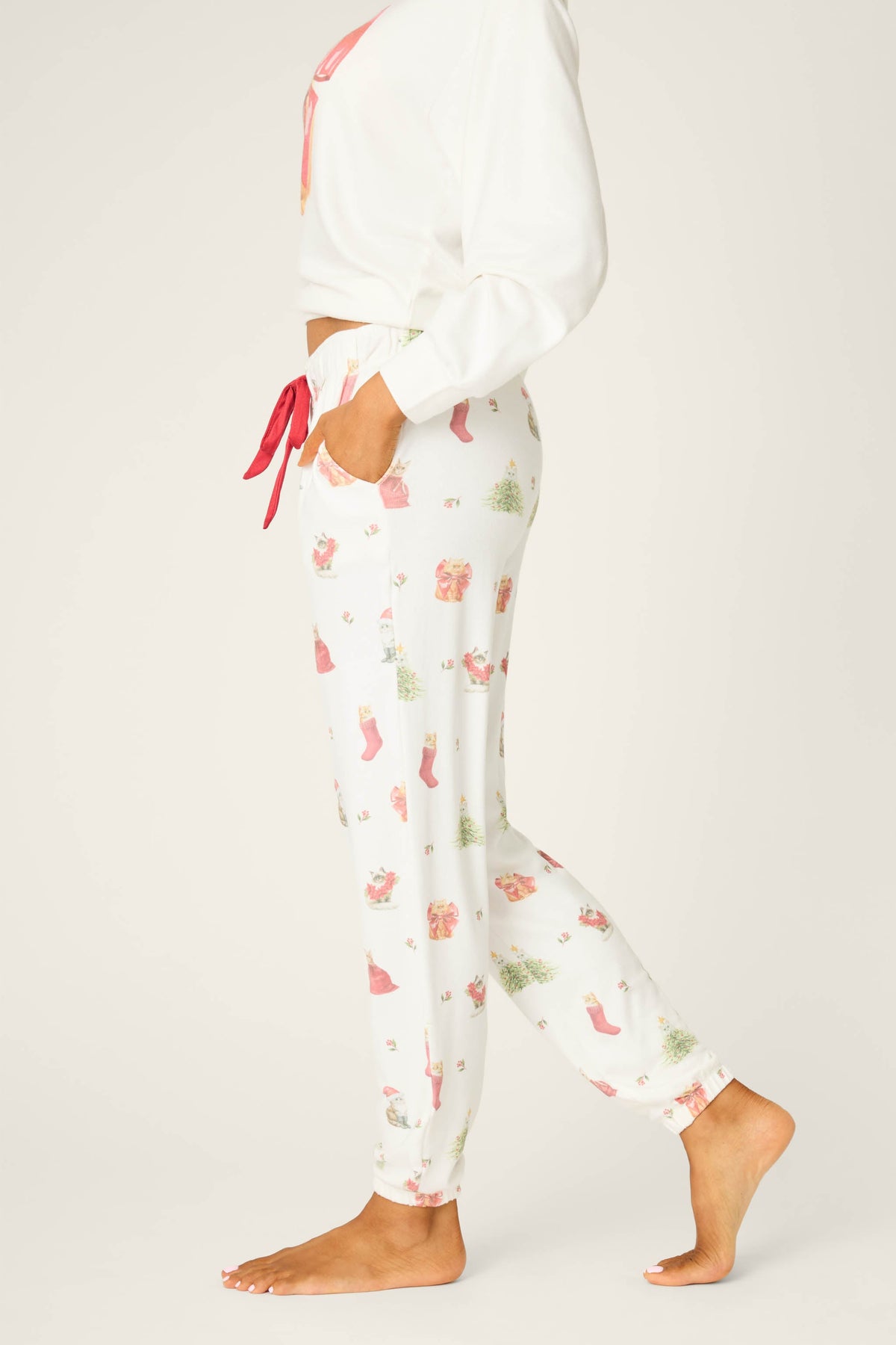 Feline Festive Cat Print Banded Pants