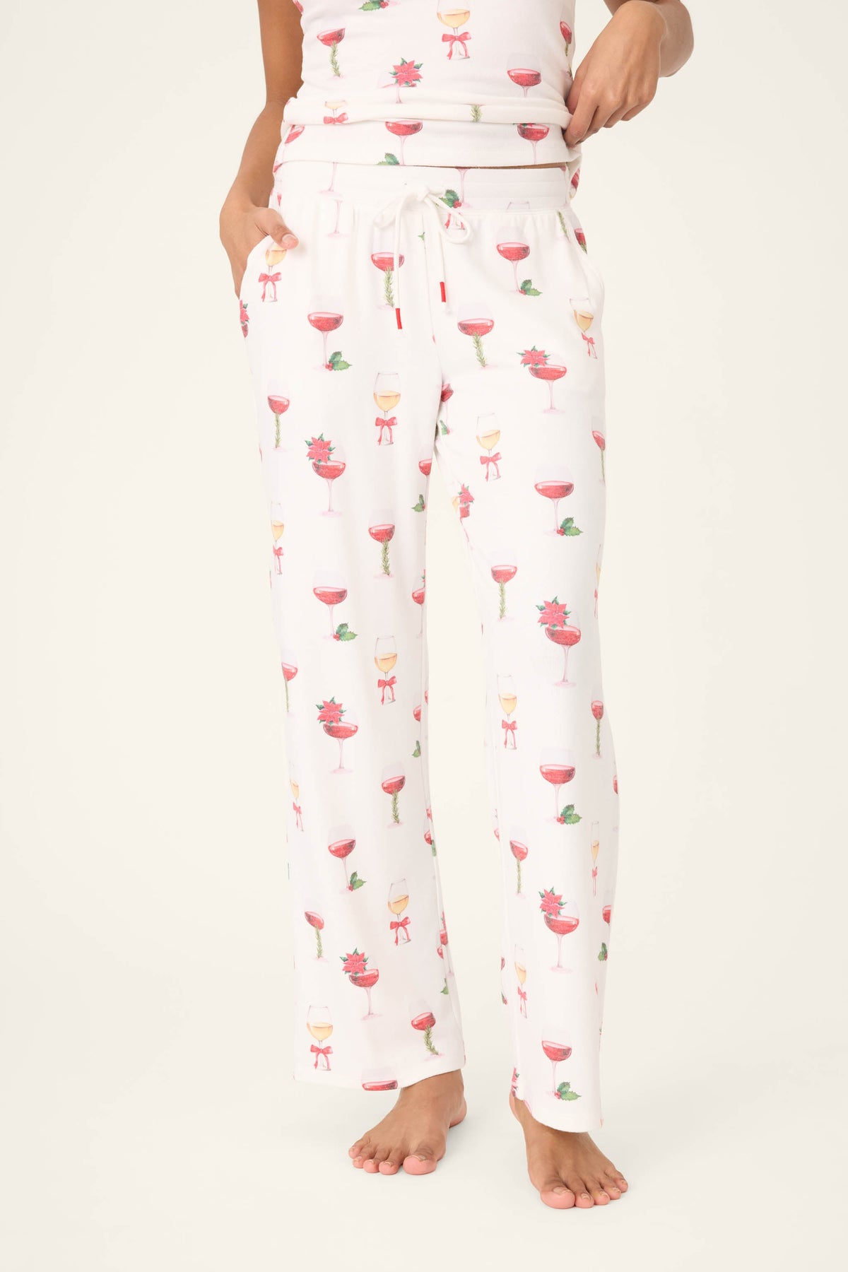 Let's Get Toasty Holiday Wine Print Open Leg Pants
