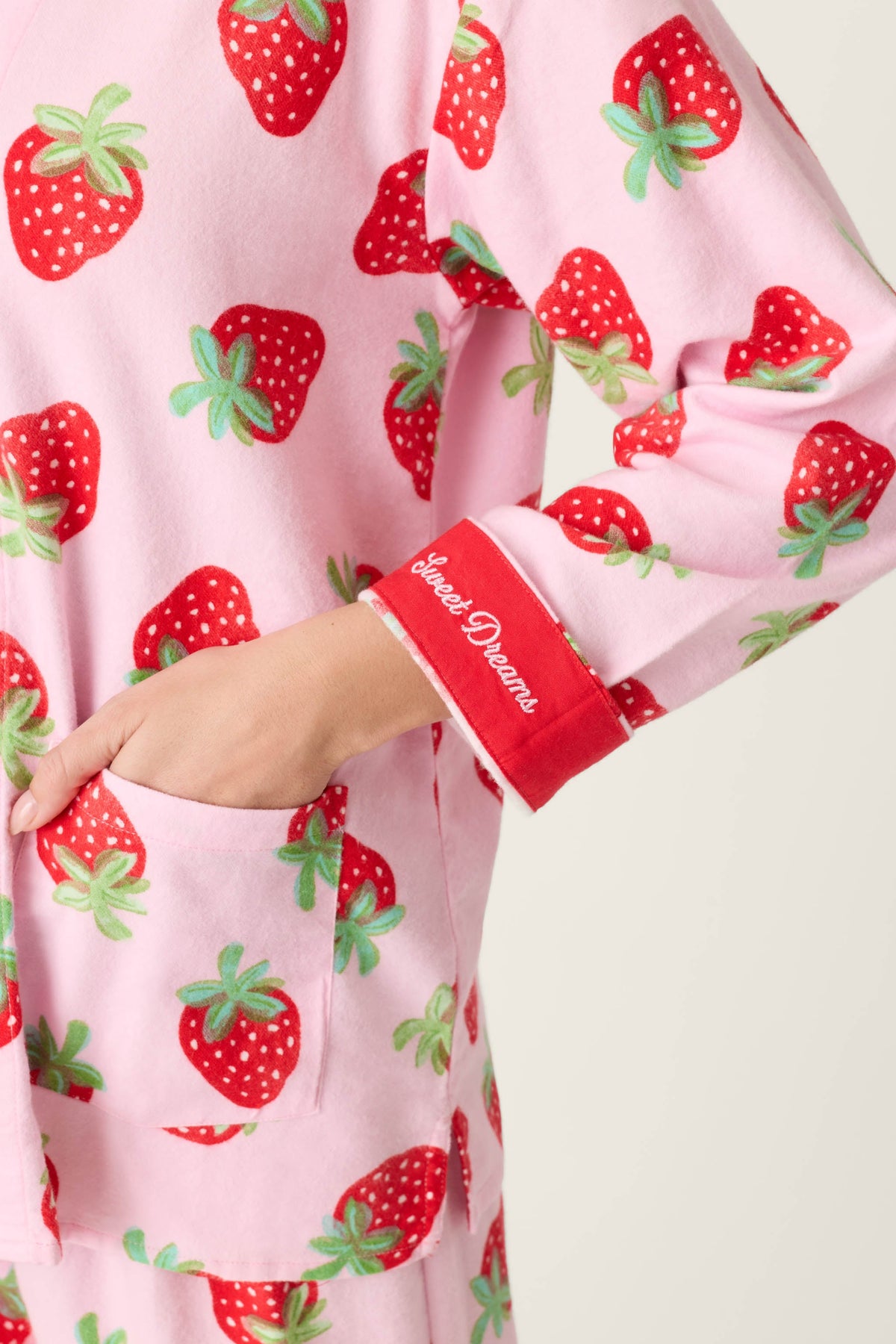 Sweet Dreams Strawberry Print 3-Piece Flannel PJ Set