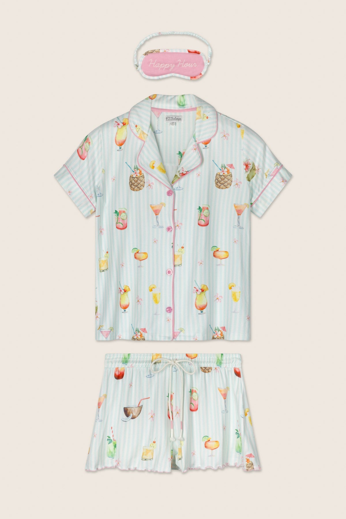 It's Five O'clock Somewhere Cocktail Print 3-Piece PJ Set
