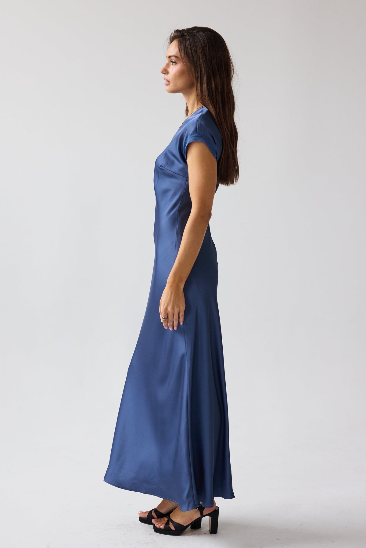 Hanna Satin Maxi Dress in Blue - FINAL SALE