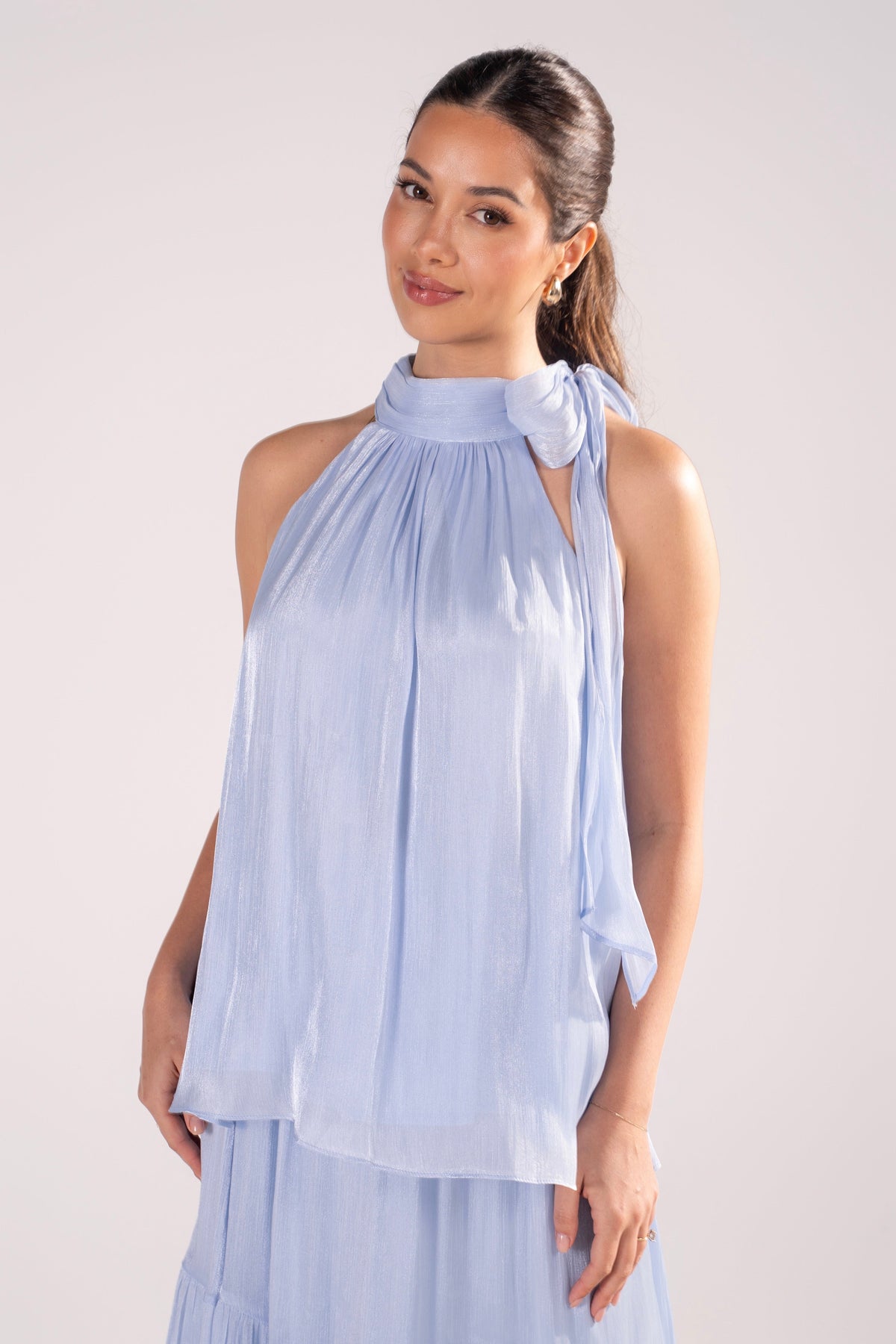 Romilly Blue Shimmer Halter Top & Maxi Skirt Set