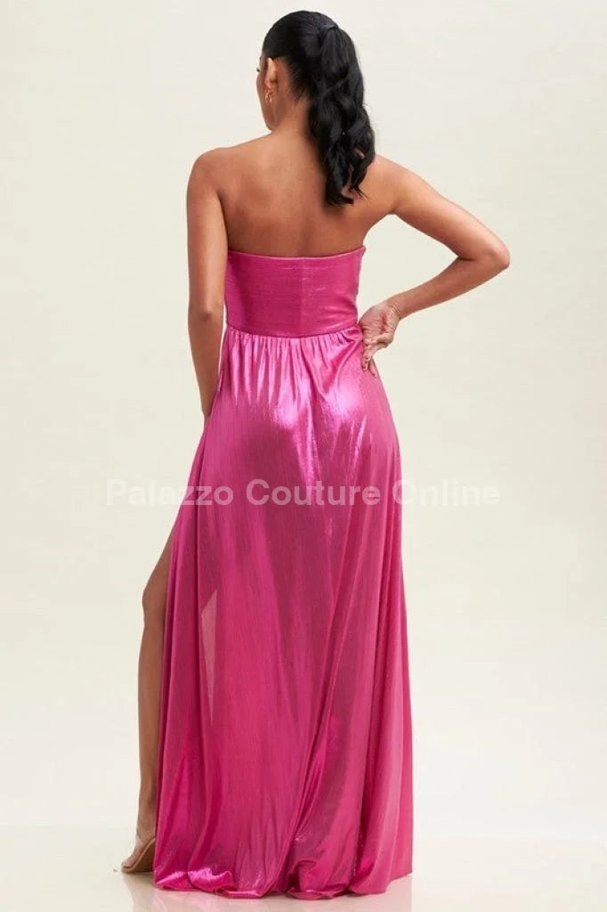 Ainsley Metallic Maxi Dress (Magenta)