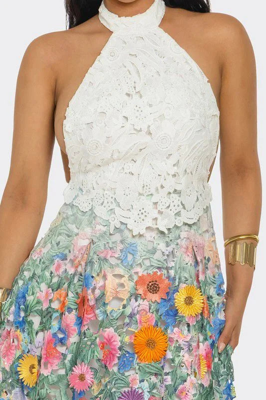 Blooming Grace Lace Maxi Dress - White Multi