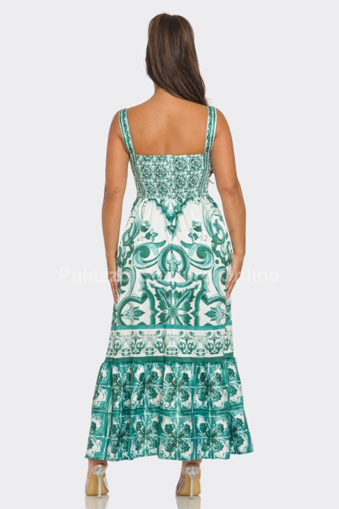 Bohemian Mosaic Maxi Dress (Green)