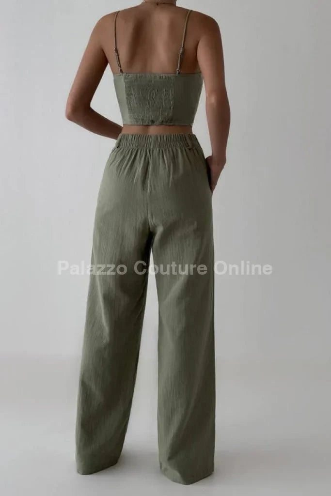 Boho Bloom Embroidered Pant Set- Olive