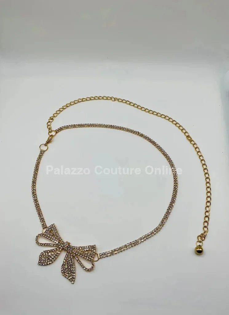 Bow Rhinestone Chain Belt (Gold)