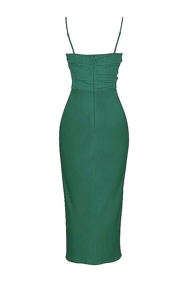 forest draped corset midi dress