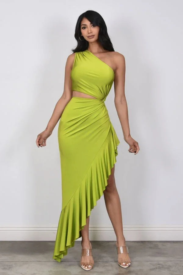 Asymmetrical Elegance Cut-out Dress (Citron)