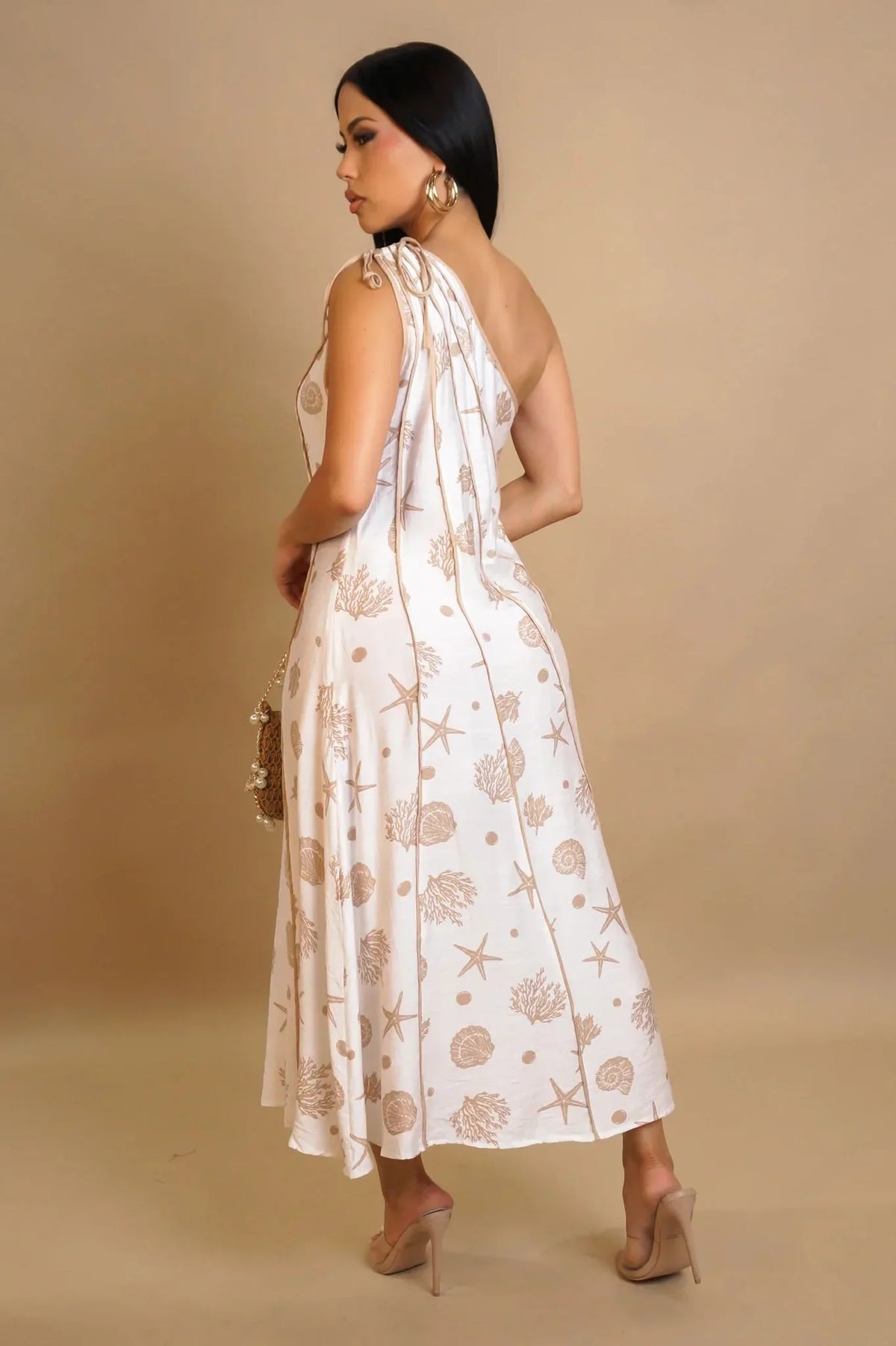 Coastal Muse One Shoulder Midi Dress - Taupe