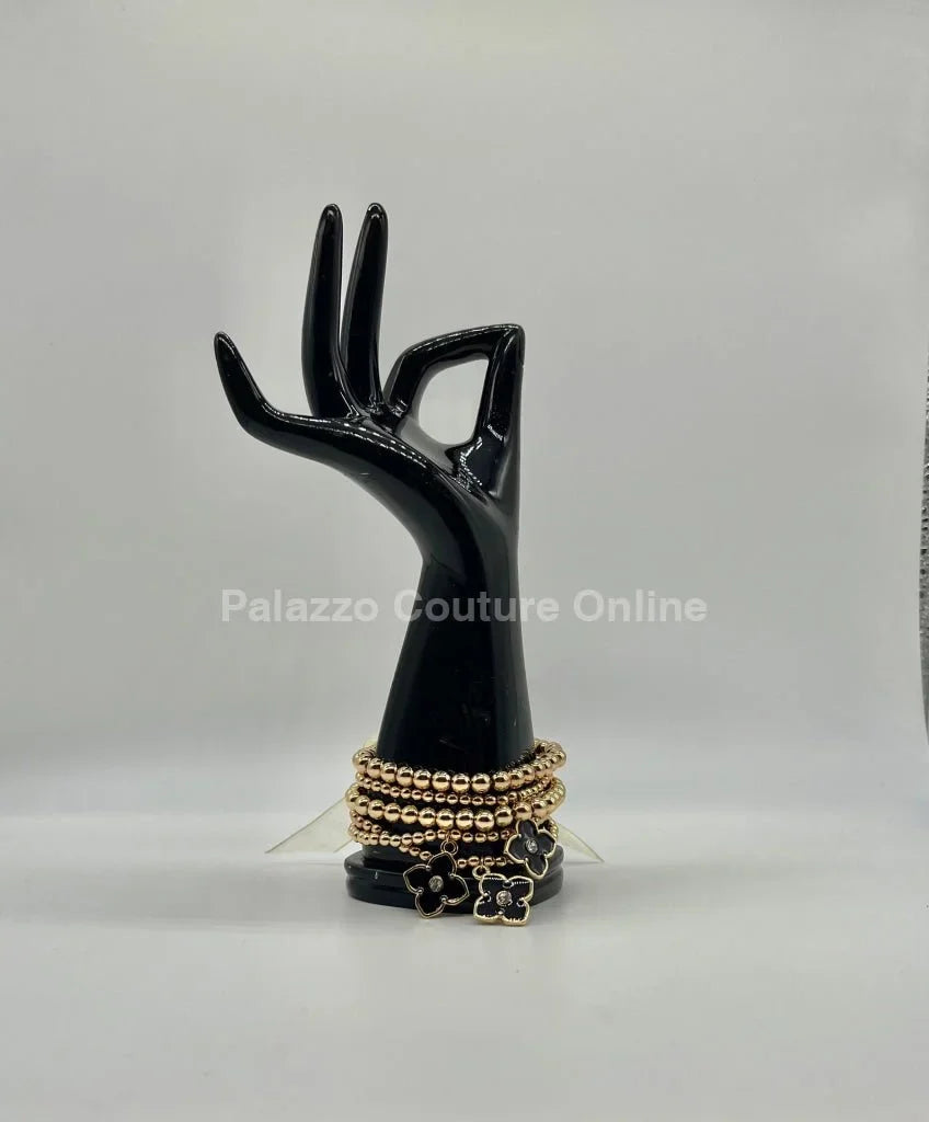 Crisol Clover Gold Beaded Bracelet Black