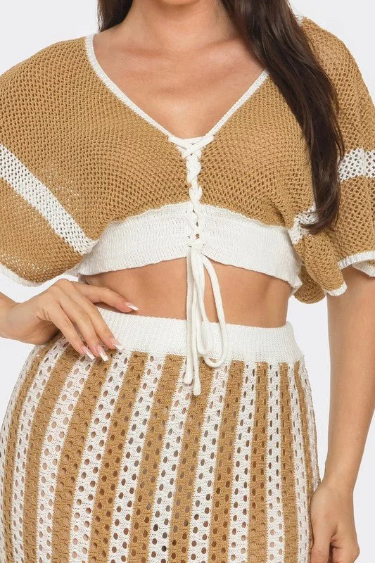 Boho-Chic Two-Piece Skirt Set (Taupe)