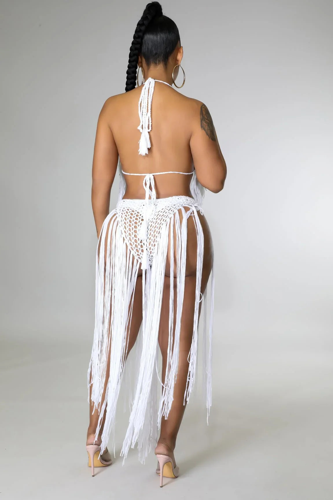 Hottest Days White Crochet Cover Up with Fringe Detail