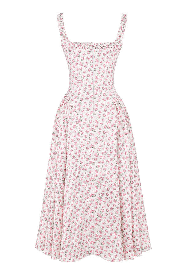white rosebud print cotton midi sundress
