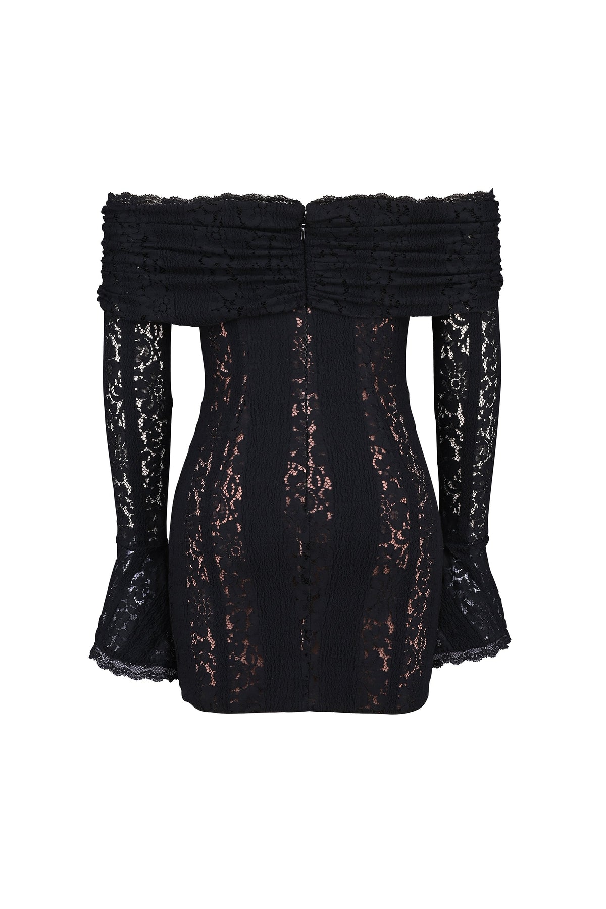 black floral lace off shoulder mini dress