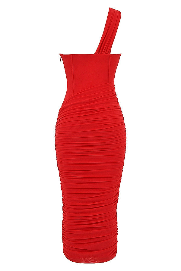 scarlet asymmetric cutout midi dress