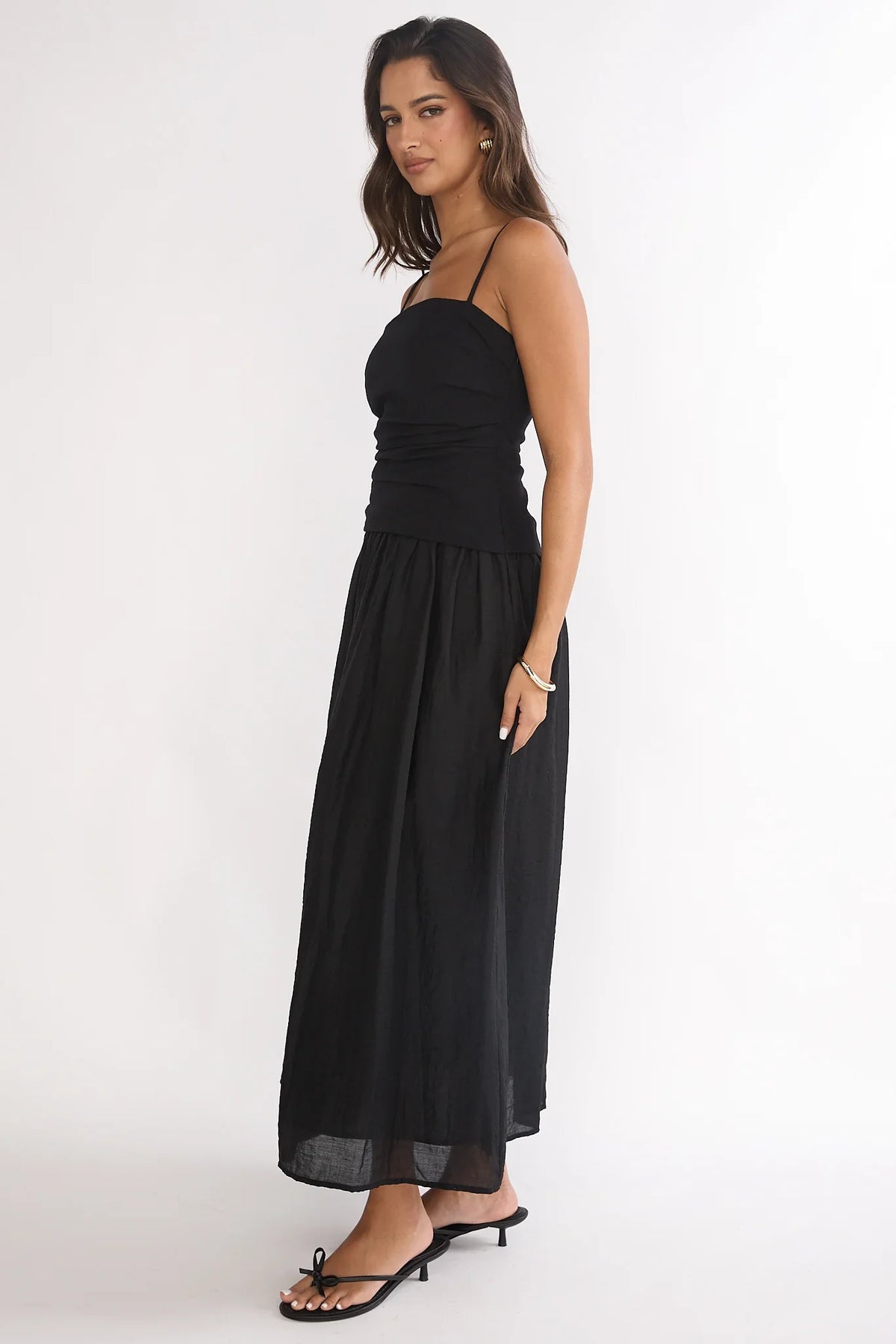 Tobi Square Neck A-Line Maxi Dress Black