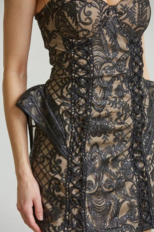 Enchanted Blossom 3D Hip Mini Dress (Black)