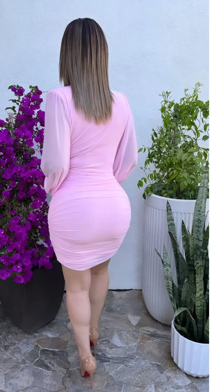 Ethereal Elegance Long Sleeve Mini Dress (Baby Pink)