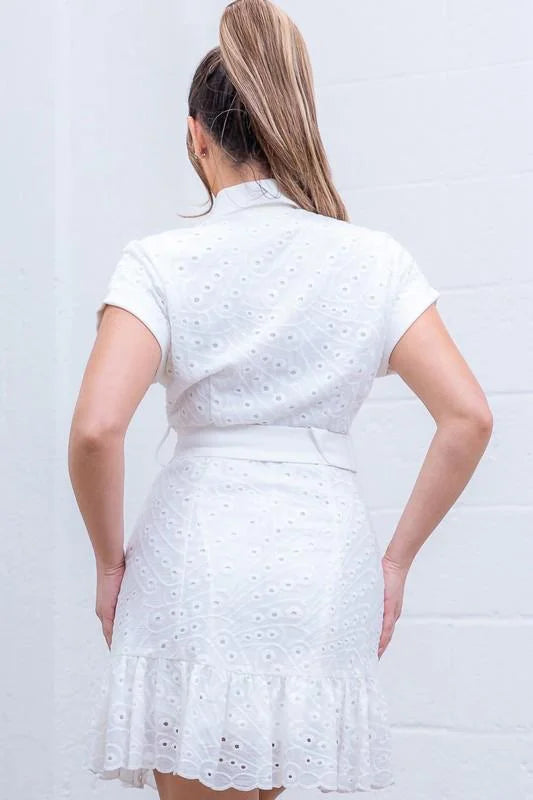 Eyelet Belted Mini Dress - Chic & Stylish Look