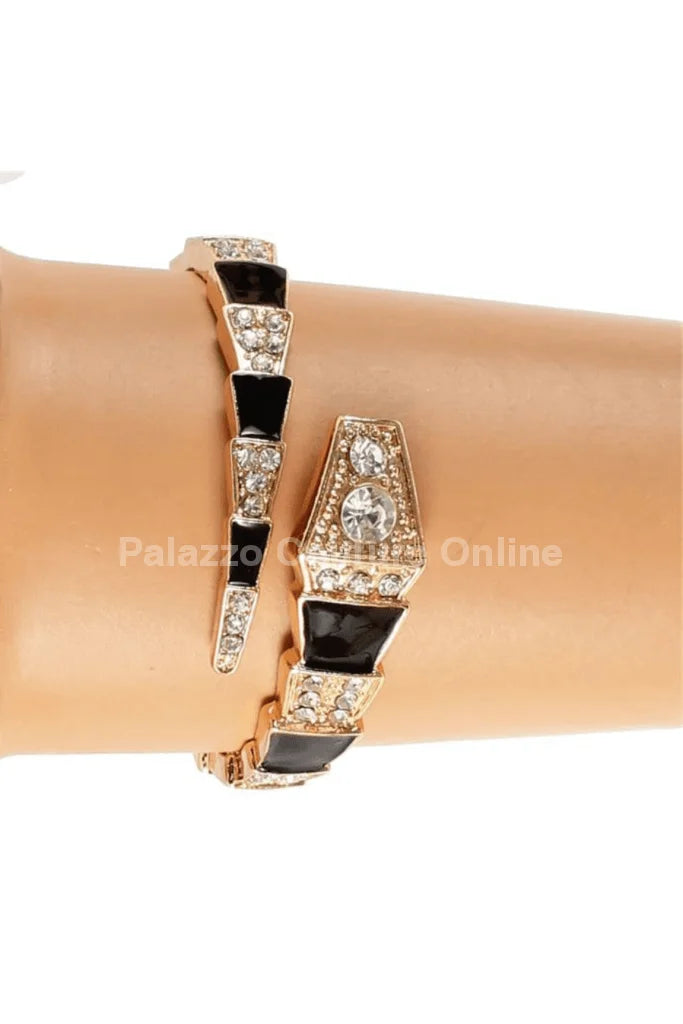 Fashion Snake Cuff Bangle with Crystal Accents and Metal Finish