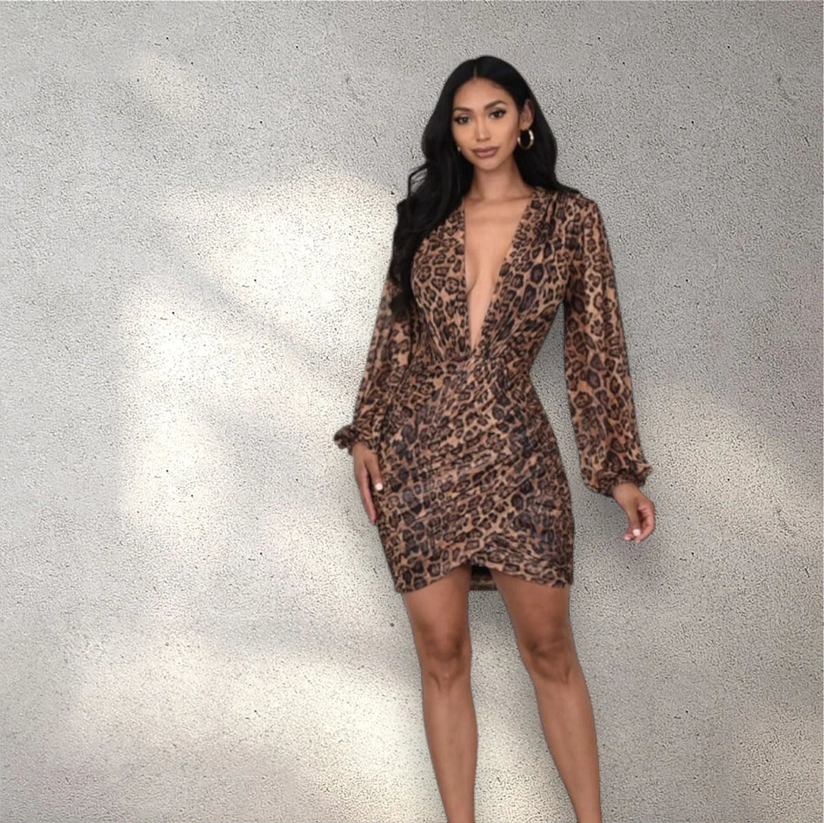 Fierce Allure Mesh Ruched Mini Dress - Brown Multi