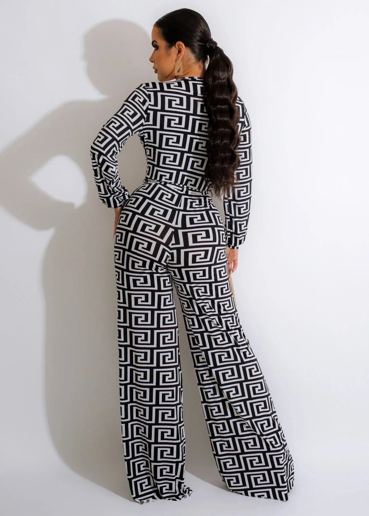 Find a Way Black and Ivory Printed Jumpsuit with Tie Waist