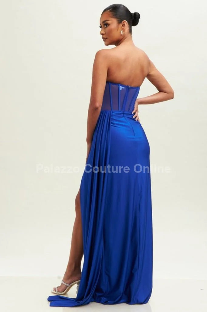 First Impression Royal Blue Maxi Dress with Corset Detail