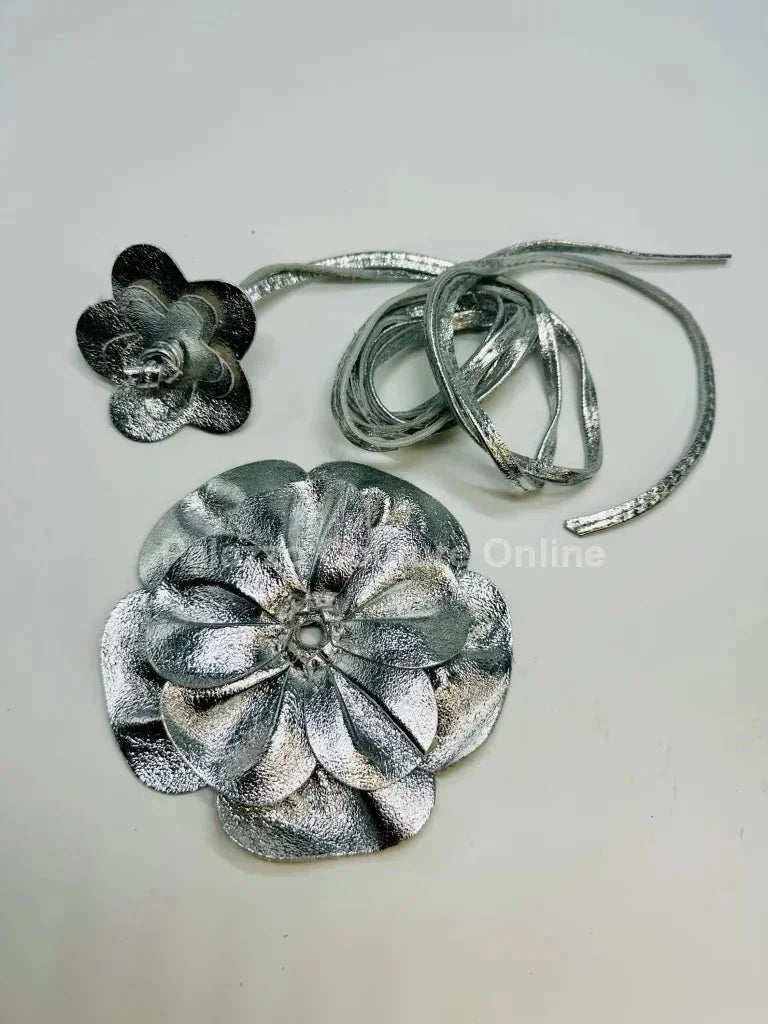 Floral Radiance Convertible Leather Wrap Belt & Choker (Silver)