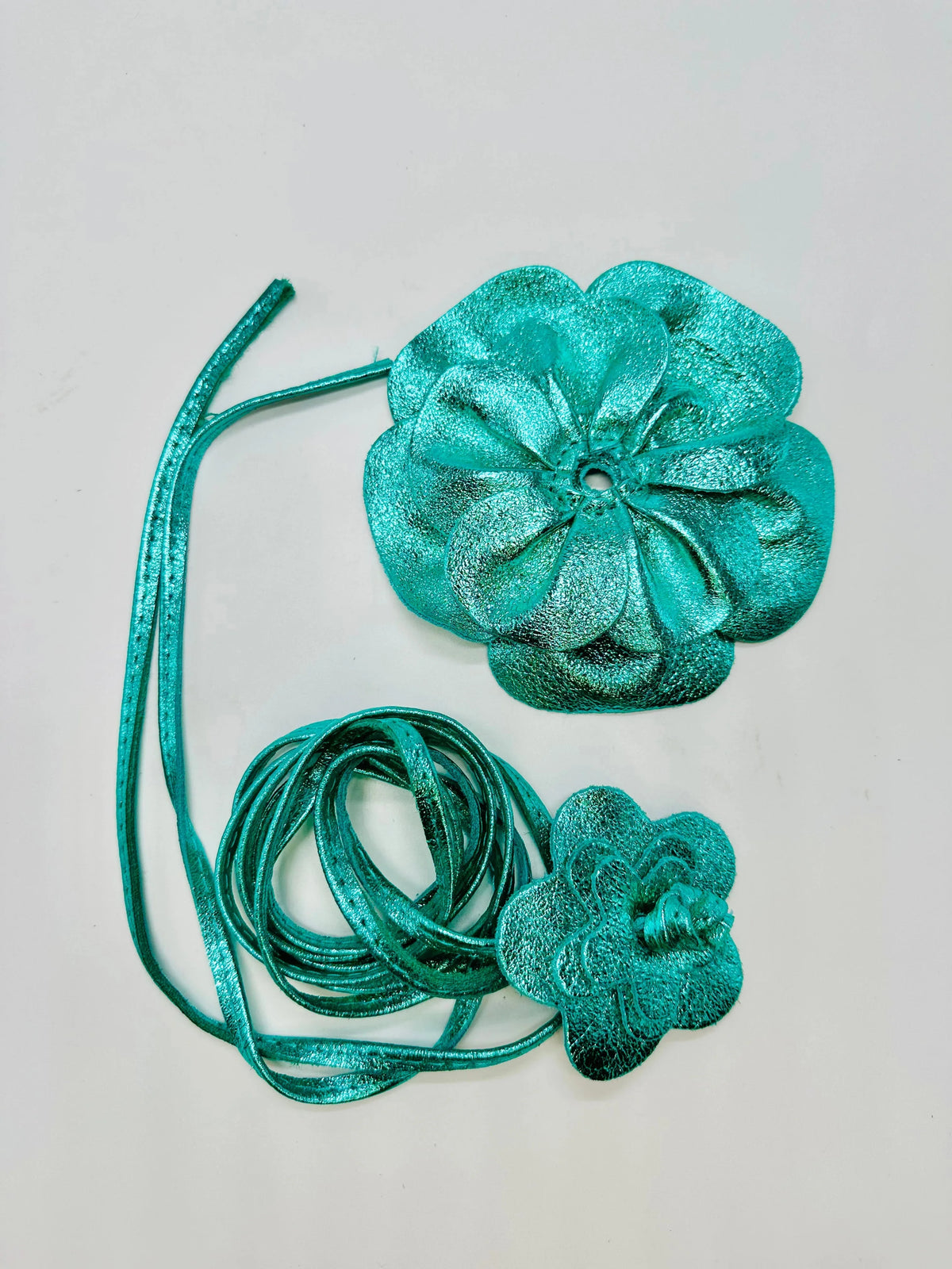 Floral Radiance Leather Flower Choker & Wrap Belt – Turquoise
